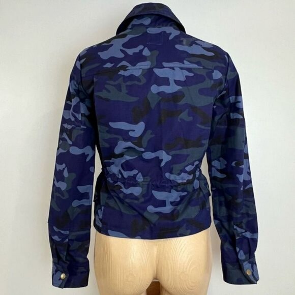 Brand New Gap Women’s XS Blue Printed Camo Utility Jacket Full Zip Pockets Hunt - Picture 3 of 12
